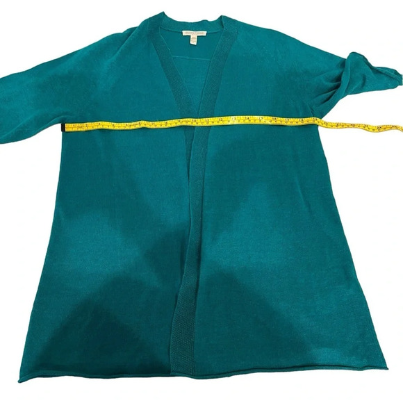Eileen Fisher Teal Green Open Front Short Sleeve Organic Linen Cardigan Size PP - Picture 8 of 13